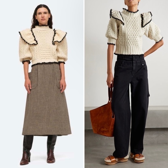 SEA New York | Ferdi Cropped Crochet and Cable-Knit Wool Sweater - Size Medium - Picture 1 of 9